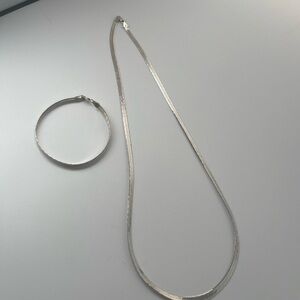 Vintage Sterling Silver 925 Italy Herringbone Necklace & matching Bracelet